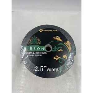 Member's Mark Premium Ribbon 2.5 in x 50 Yds Wired Edge Christmas Pinecones Gold